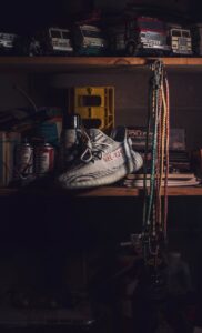 shoes and clutter in the garage